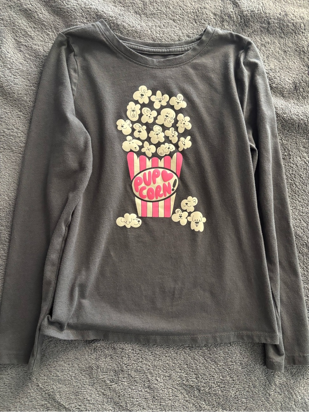 Cat & Jack Black Long-Sleeve 'Pupcorn' Graphic Tee w/ Dogs Pink & Cream Accents